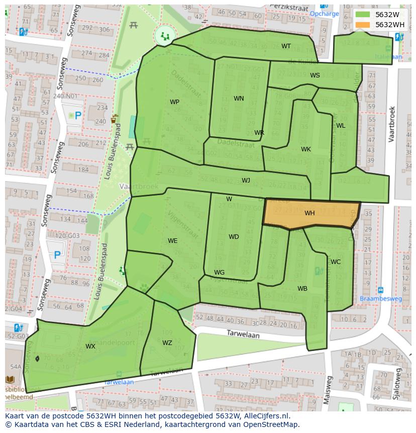 Afbeelding van het postcodegebied 5632 WH op de kaart.
