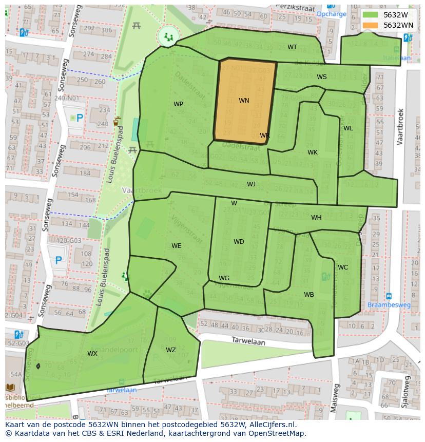 Afbeelding van het postcodegebied 5632 WN op de kaart.