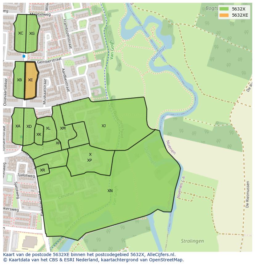 Afbeelding van het postcodegebied 5632 XE op de kaart.