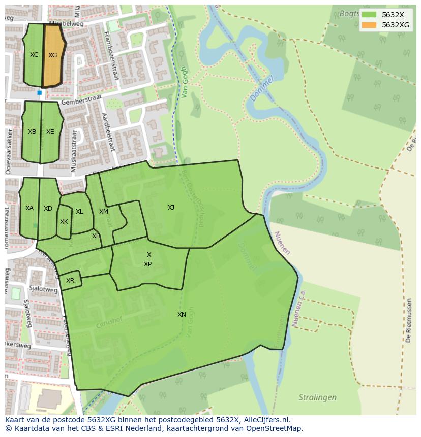 Afbeelding van het postcodegebied 5632 XG op de kaart.