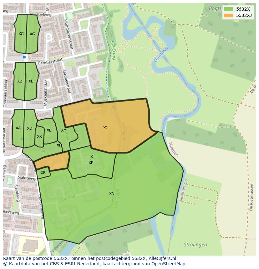 Afbeelding van het postcodegebied 5632 XJ op de kaart.