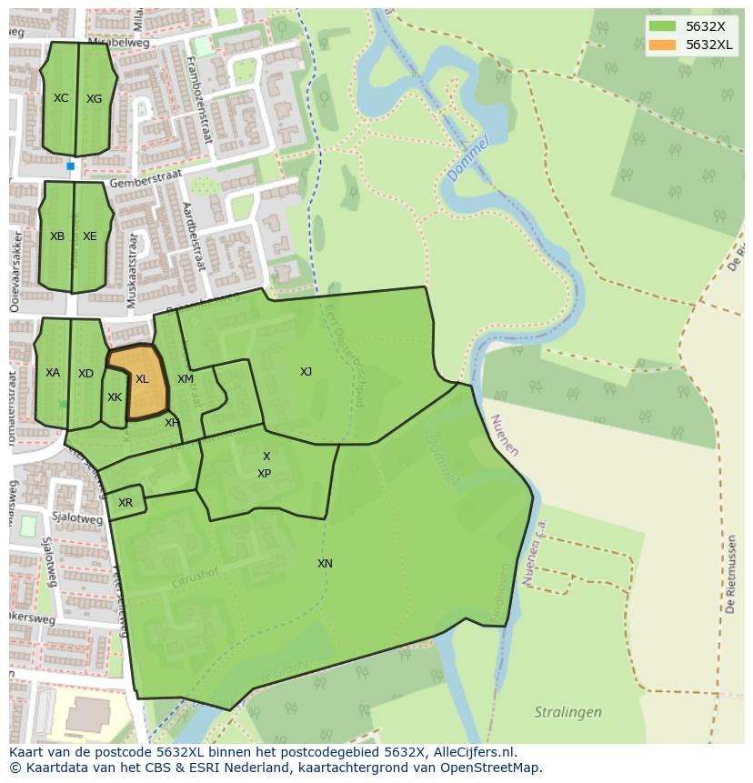 Afbeelding van het postcodegebied 5632 XL op de kaart.
