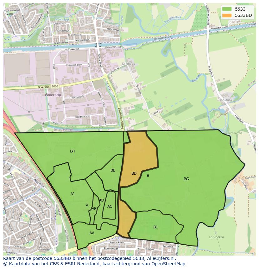 Afbeelding van het postcodegebied 5633 BD op de kaart.