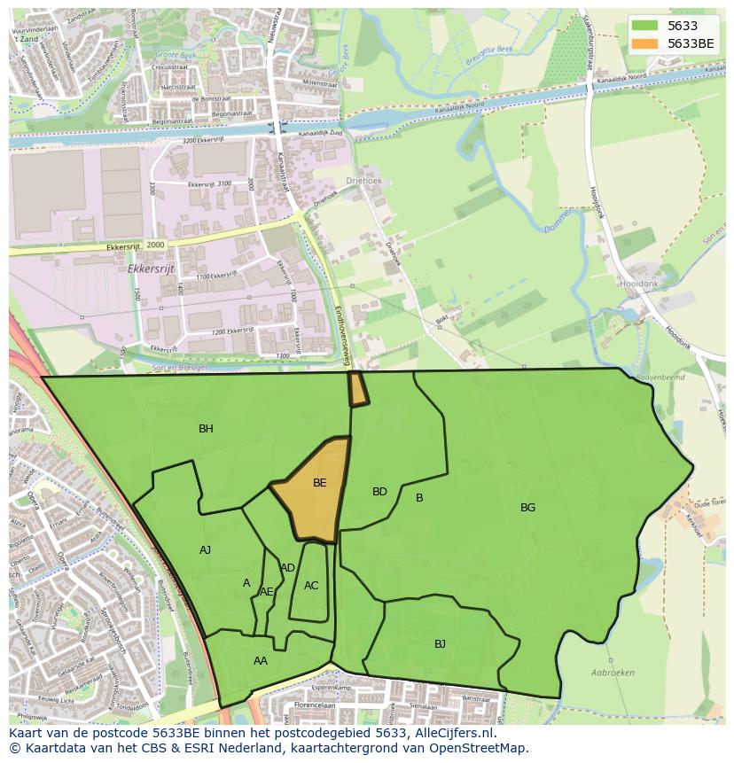 Afbeelding van het postcodegebied 5633 BE op de kaart.