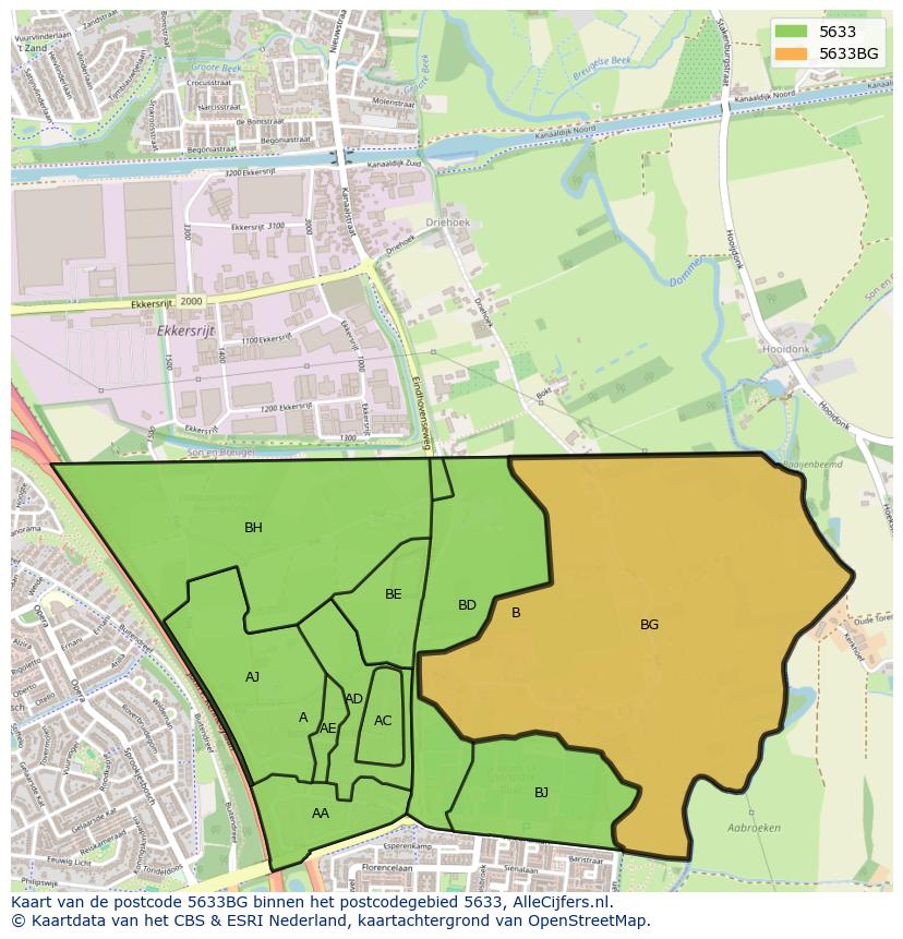 Afbeelding van het postcodegebied 5633 BG op de kaart.