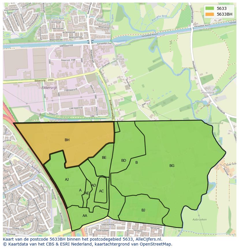 Afbeelding van het postcodegebied 5633 BH op de kaart.