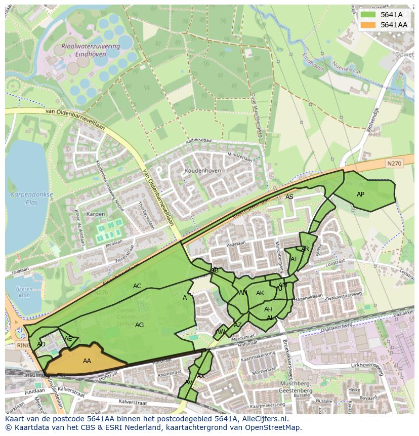 Afbeelding van het postcodegebied 5641 AA op de kaart.