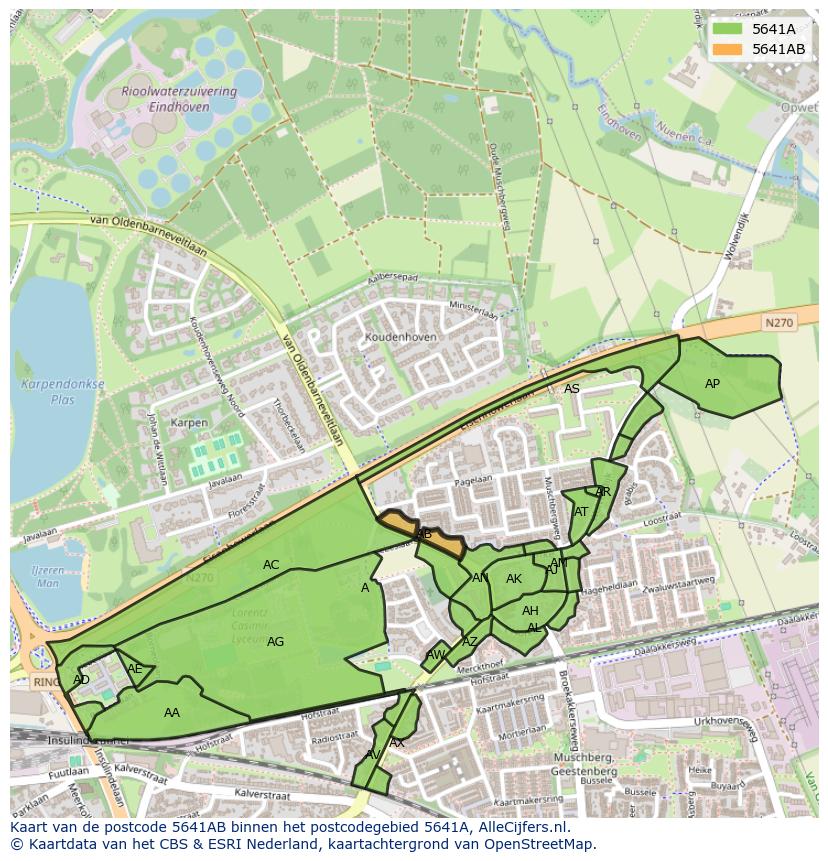 Afbeelding van het postcodegebied 5641 AB op de kaart.