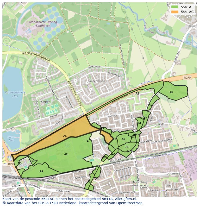 Afbeelding van het postcodegebied 5641 AC op de kaart.