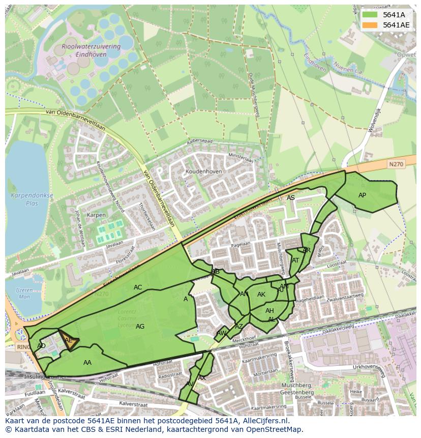 Afbeelding van het postcodegebied 5641 AE op de kaart.