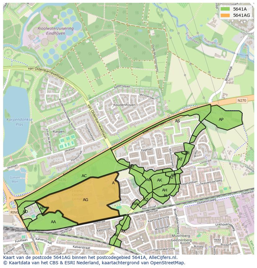 Afbeelding van het postcodegebied 5641 AG op de kaart.