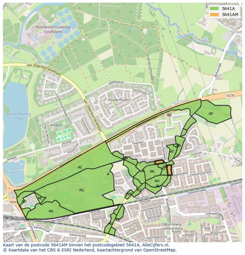Afbeelding van het postcodegebied 5641 AM op de kaart.