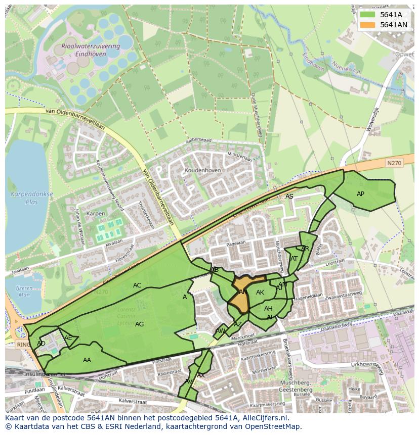 Afbeelding van het postcodegebied 5641 AN op de kaart.