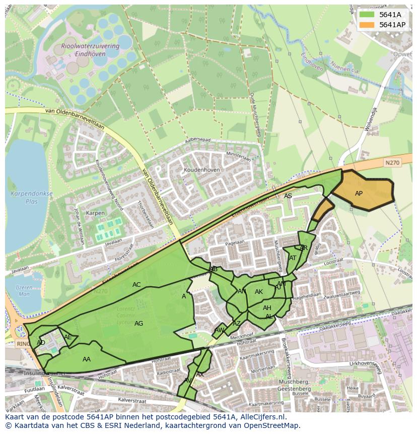Afbeelding van het postcodegebied 5641 AP op de kaart.