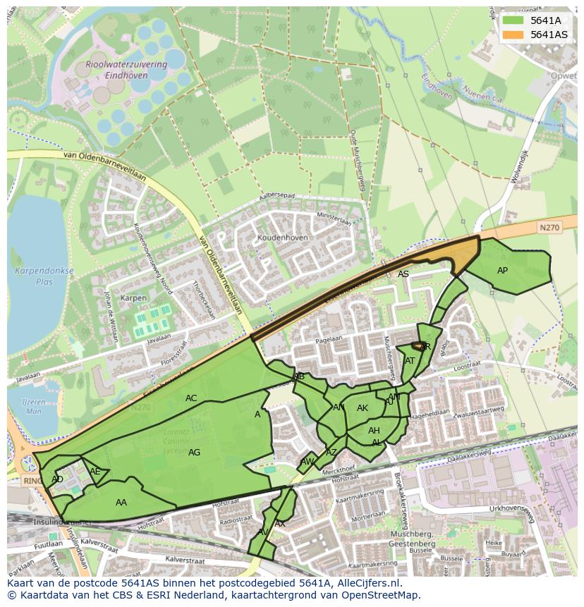 Afbeelding van het postcodegebied 5641 AS op de kaart.