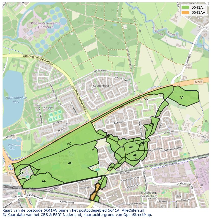 Afbeelding van het postcodegebied 5641 AV op de kaart.