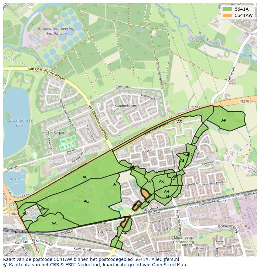 Afbeelding van het postcodegebied 5641 AW op de kaart.