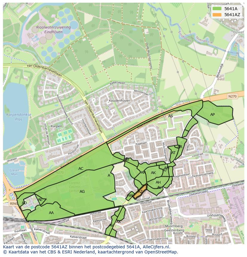 Afbeelding van het postcodegebied 5641 AZ op de kaart.