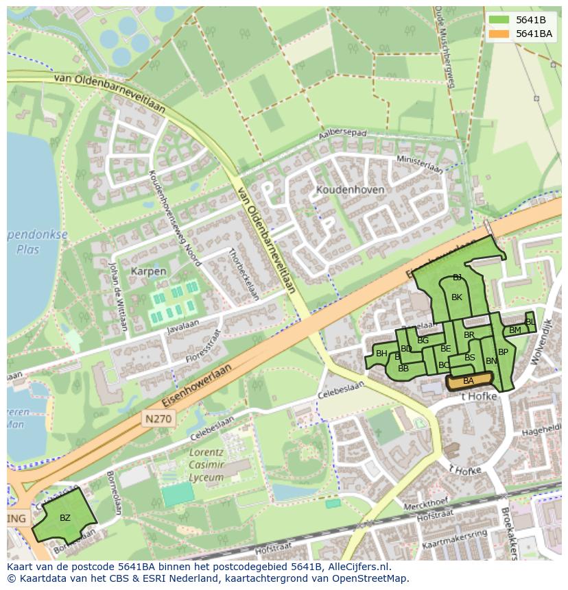 Afbeelding van het postcodegebied 5641 BA op de kaart.