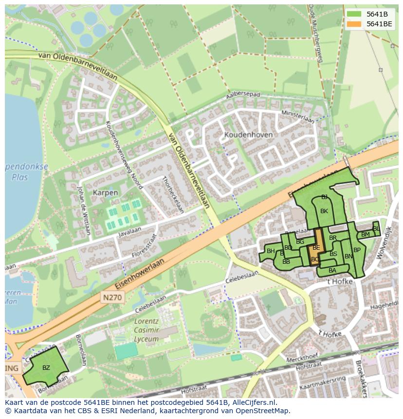 Afbeelding van het postcodegebied 5641 BE op de kaart.