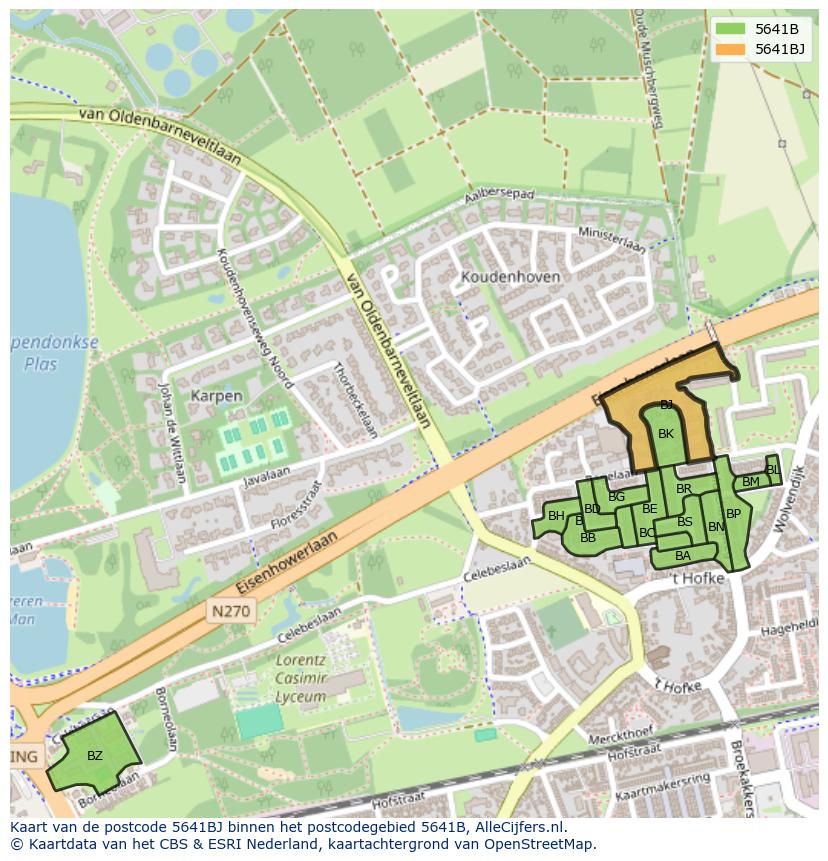 Afbeelding van het postcodegebied 5641 BJ op de kaart.