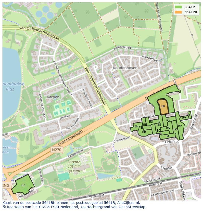 Afbeelding van het postcodegebied 5641 BK op de kaart.