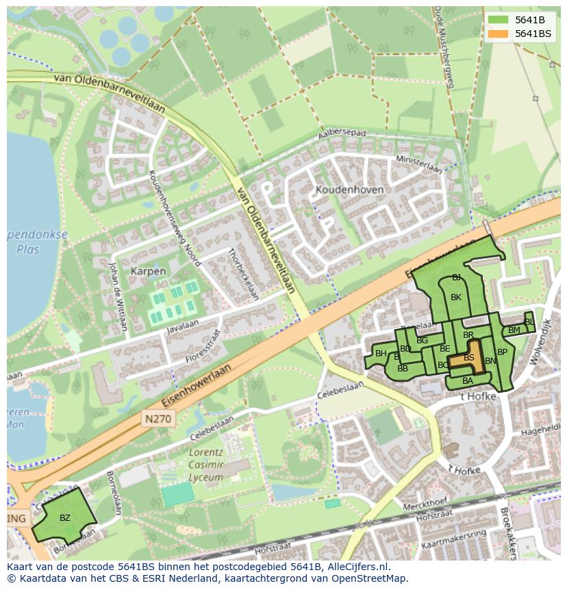Afbeelding van het postcodegebied 5641 BS op de kaart.