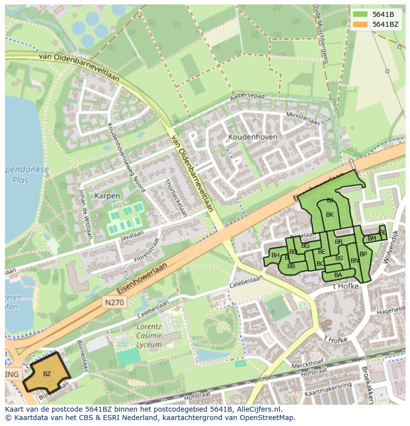Afbeelding van het postcodegebied 5641 BZ op de kaart.