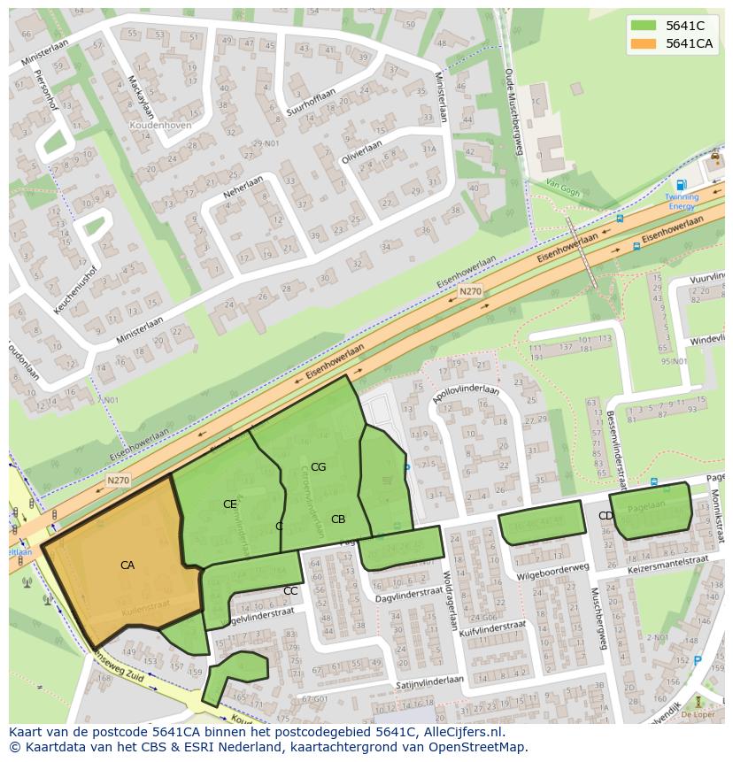 Afbeelding van het postcodegebied 5641 CA op de kaart.