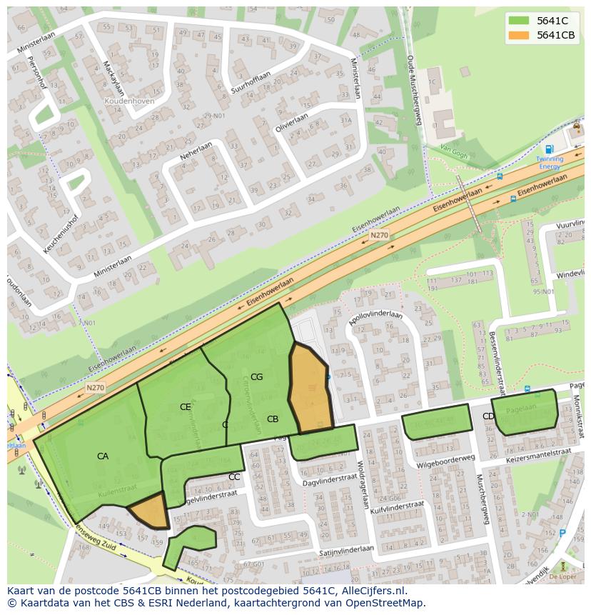 Afbeelding van het postcodegebied 5641 CB op de kaart.