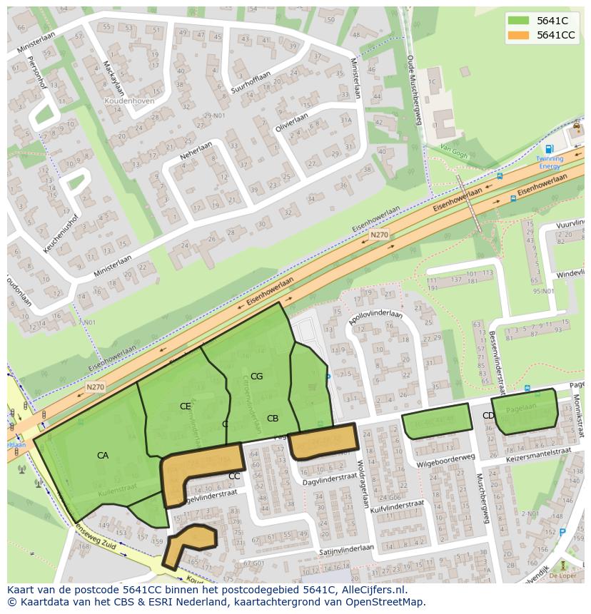 Afbeelding van het postcodegebied 5641 CC op de kaart.