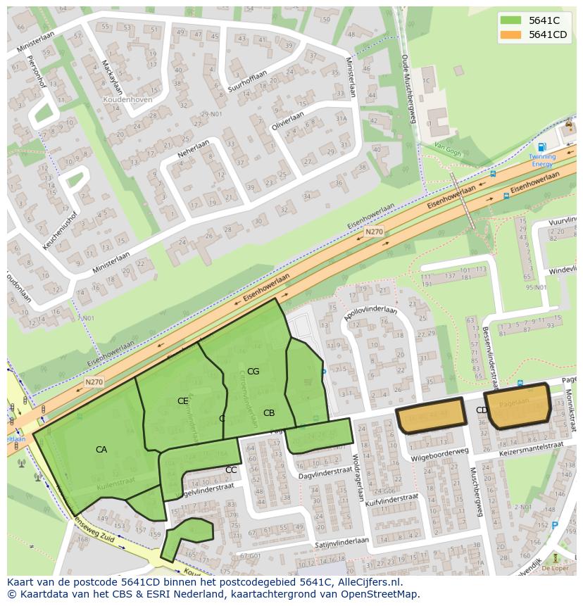 Afbeelding van het postcodegebied 5641 CD op de kaart.