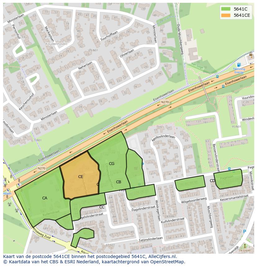 Afbeelding van het postcodegebied 5641 CE op de kaart.