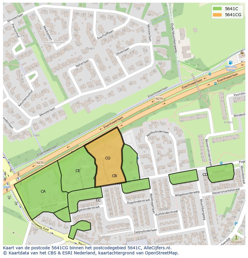 Afbeelding van het postcodegebied 5641 CG op de kaart.