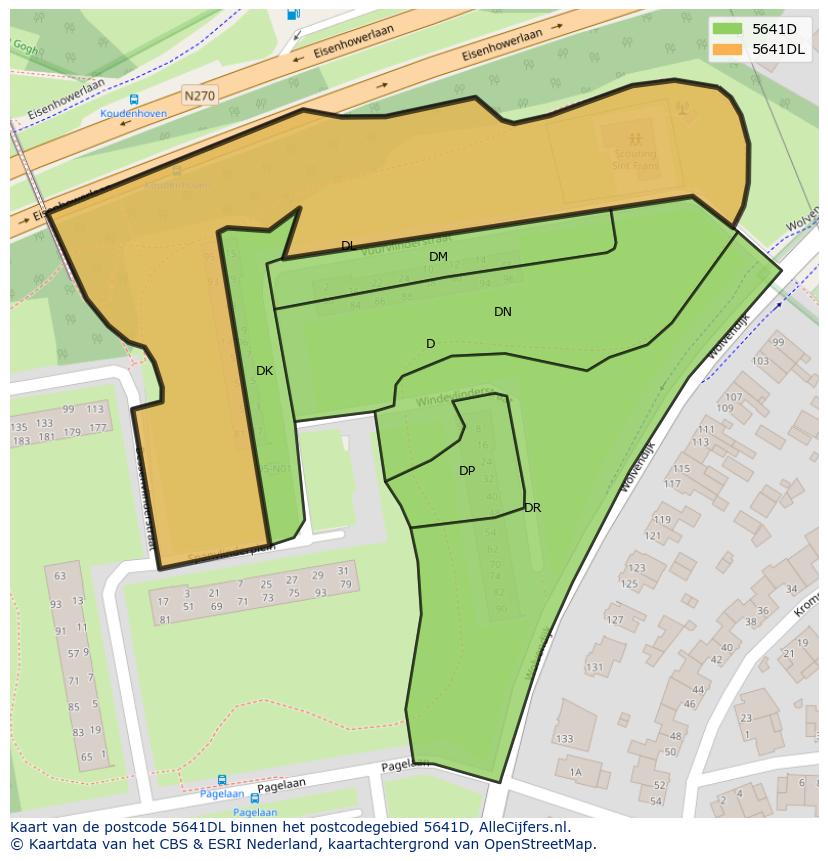 Afbeelding van het postcodegebied 5641 DL op de kaart.