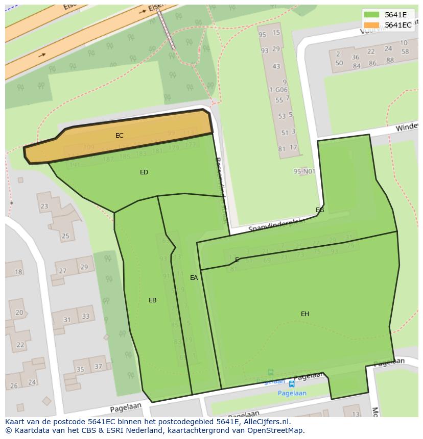 Afbeelding van het postcodegebied 5641 EC op de kaart.