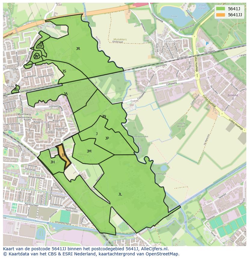 Afbeelding van het postcodegebied 5641 JJ op de kaart.