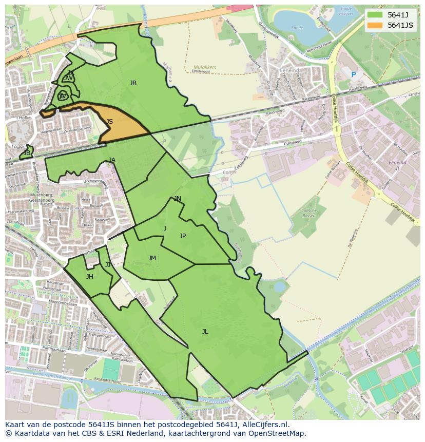 Afbeelding van het postcodegebied 5641 JS op de kaart.