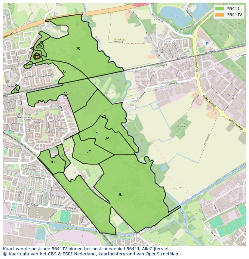 Afbeelding van het postcodegebied 5641 JV op de kaart.