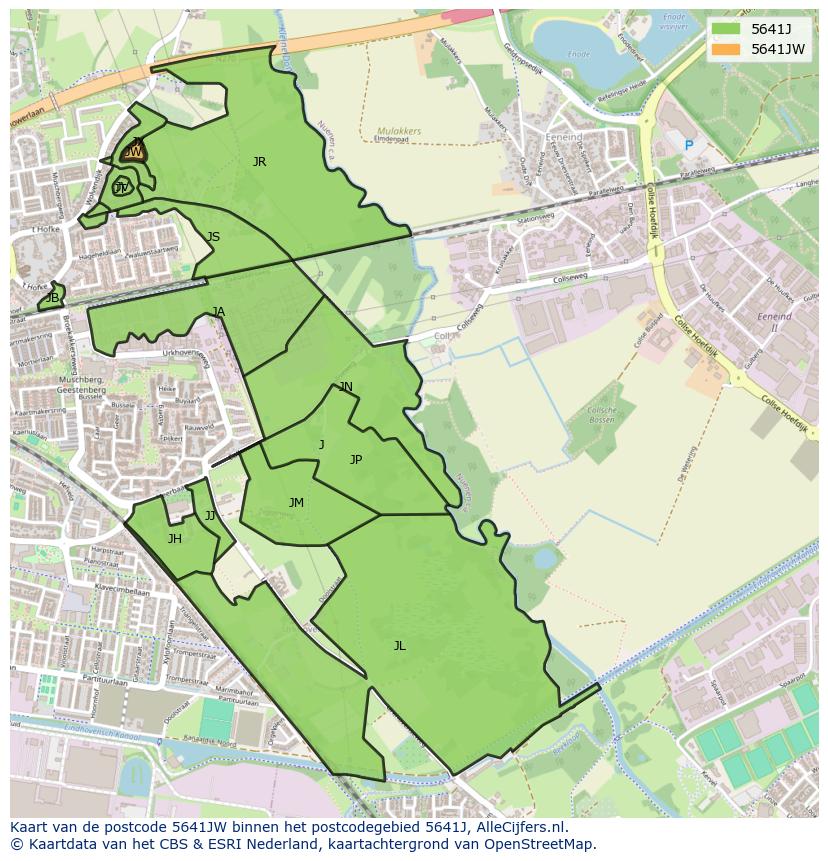 Afbeelding van het postcodegebied 5641 JW op de kaart.