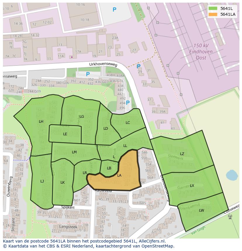 Afbeelding van het postcodegebied 5641 LA op de kaart.
