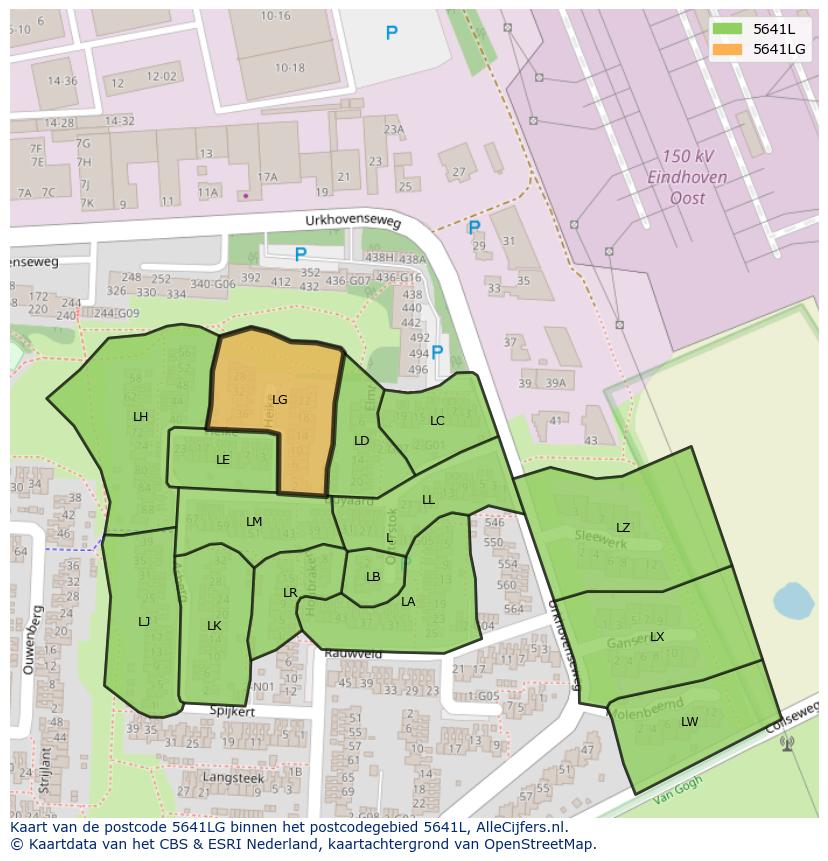 Afbeelding van het postcodegebied 5641 LG op de kaart.