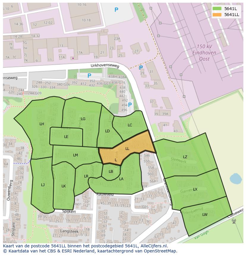 Afbeelding van het postcodegebied 5641 LL op de kaart.