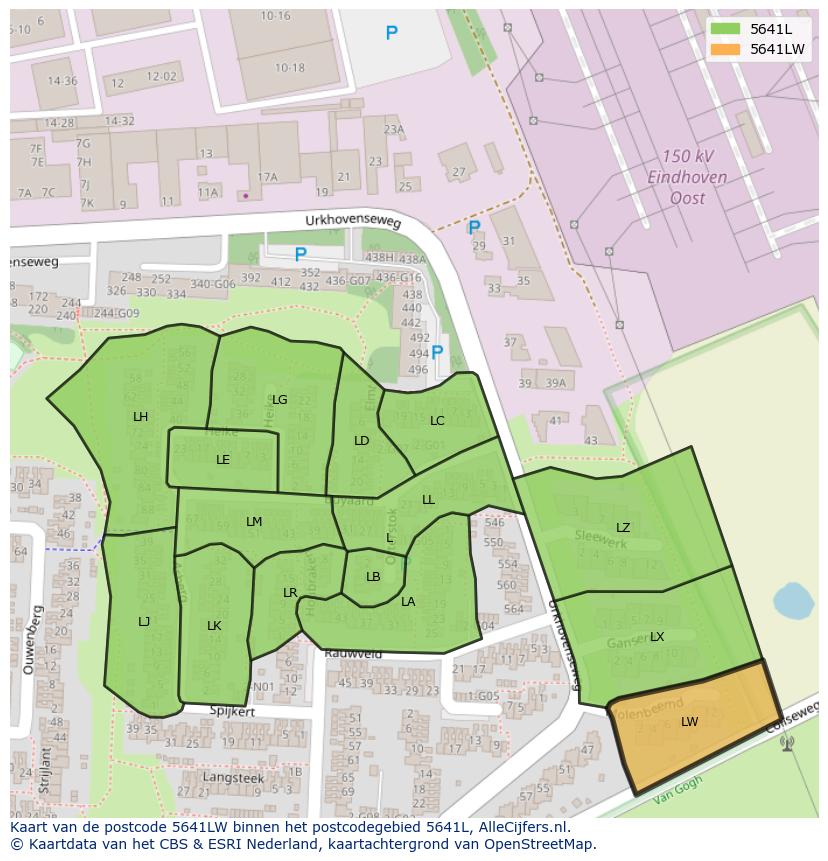 Afbeelding van het postcodegebied 5641 LW op de kaart.