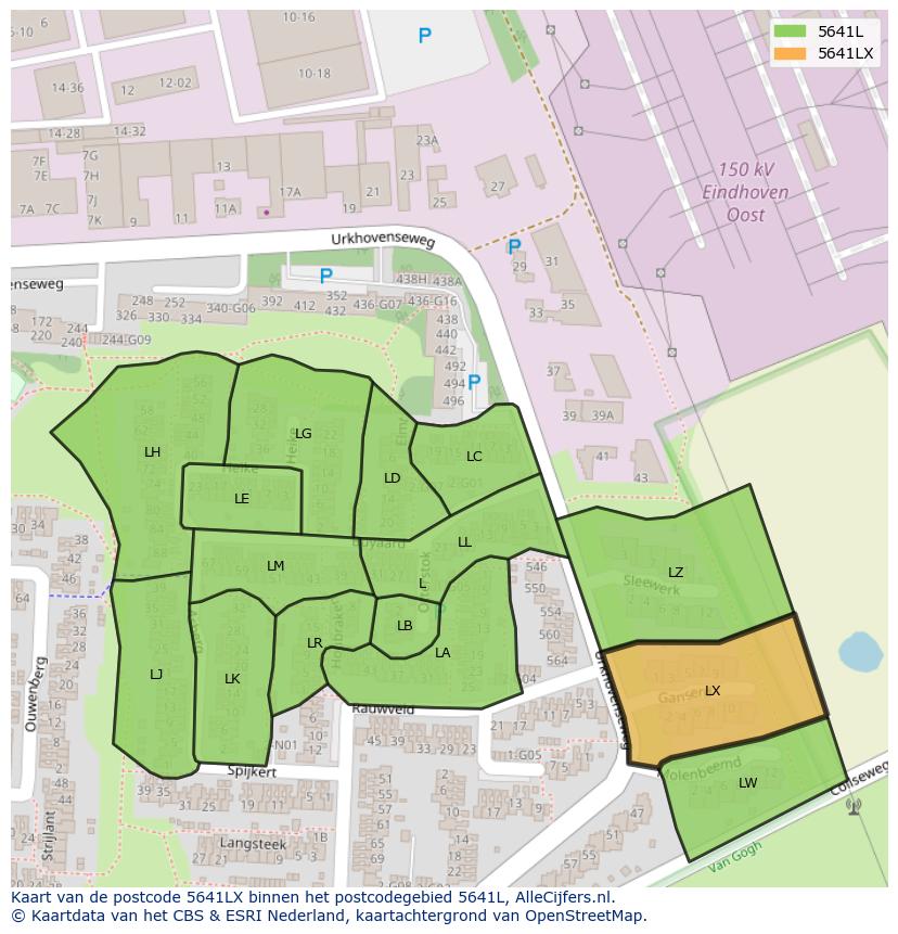 Afbeelding van het postcodegebied 5641 LX op de kaart.