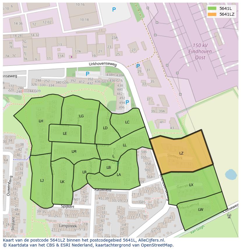 Afbeelding van het postcodegebied 5641 LZ op de kaart.