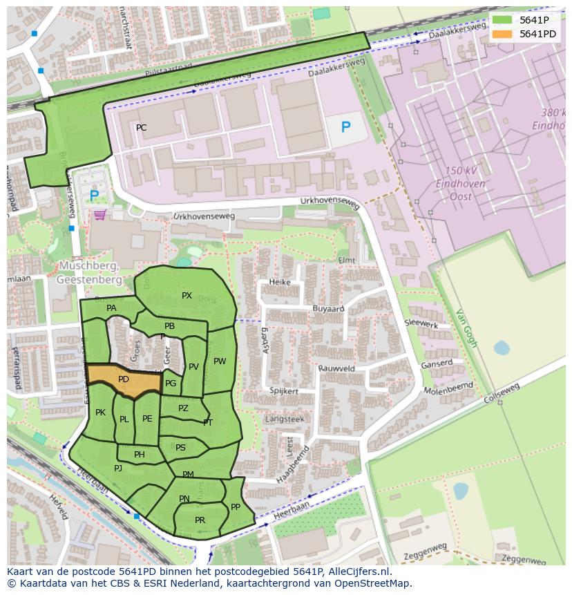 Afbeelding van het postcodegebied 5641 PD op de kaart.