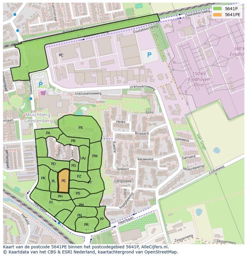 Afbeelding van het postcodegebied 5641 PE op de kaart.