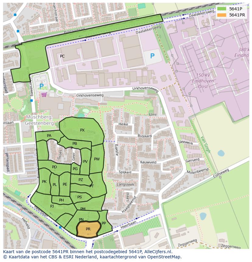 Afbeelding van het postcodegebied 5641 PR op de kaart.