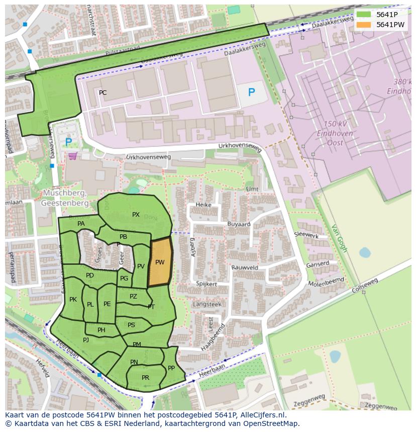 Afbeelding van het postcodegebied 5641 PW op de kaart.